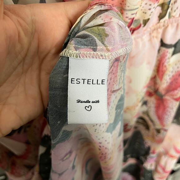 Estelle Women's Plus Size Wrap Dress Lily Print Size 1X 16W Pink Ruffle - Picture 4 of 10